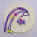 Cute purple resin pony keychain DIY bag pendant with braided lanyard and letter beads. - Purple
