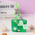 Green woven leather mini bag keychain cute purse charm backpack pendant for women daily gift - Green