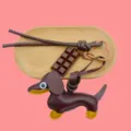 Leather dachshund chocolate bag charm keychain strap cute pendant accessory variant. - Coffee