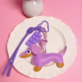 Cute purple leather dachshund dog keychain chocolate charm bag pendant accessory keyring lanyard. - Purple