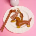Leather dachshund chocolate bag charm key chain cute puppy pendant diy lanyard accessory - Brown