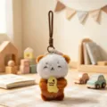 Cute plush sea otter keychain holding a fish soft toy bag pendant lovely gift idea - Brown