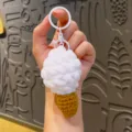 Handmade crochet ice cream keychain cute bag pendant fluffy yarn soft key ring ornament accessory - White