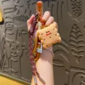 Plush biscuit keychain, cute stuffed food bag charm and accessory with braided lanyard. - Cookie