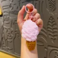 Handmade crochet pink ice cream keychain cute bag charm sweet cone pendant fluffy gift - Pink