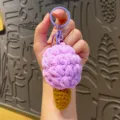 Handmade crochet ice cream keychain, purple pink fluffy pompom bag charm accessory - Purple