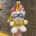 Cute plush bear keychain with pilot goggles and yellow sweater, stylish bag charm pendant. - Red Yellow Sweater Bear