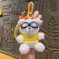 Cute plush bear keychain with trendy glasses and yellow vest, soft bag pendant charm toy. - Yellow Bear