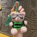 Cute plush teddy bear keychain with cool glasses and green sweater backpack pendant charm - Bear in Green Clothes