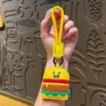 Niedlicher Cartoon Burger Leder Schlüsselanhänger Tasche Anhänger, gelber Gurt Geschenke. - Leder-Futter-Serie - Burger