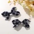Estilo coreano vintage lazo de tela a cuadros pinza para el cabello detalle elegante. - Lazo De Mariposa Lateral / 1 Pieza / Negro