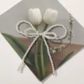 Imitation pearl bow DIY handmade shoe clip bag charm jewelry accessory, elegant decor item. - White