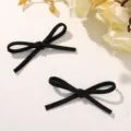 Black fabric bow DIY accessories for hair clips, shoes, and bags. Detail view showing texture. - Large Size 1 Piece / Black