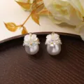 Pearl teardrop flower pendants DIY handmade earrings necklace accessories chic jewelry findings - White