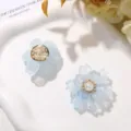 Blue flower DIY jewelry accessories detail shot, resin floral charms for crafting items. - Light Blue Double-Layer Pearl Flower / Light Blue