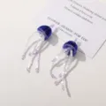 Handmade beaded jellyfish tassel earrings, sweet fairy style DIY jewelry accessory for women. - Blue and Purple