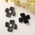 Four petal flower DIY rhinestone pearl hair accessory patch craft clothing material details - Black Rhinestone Black Base