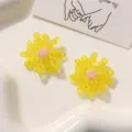 Boucles d'oreilles fleurs en perles de cristal faits main, charmant design jaune vif. - Jaune Rose