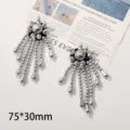 Handmade silver beaded tassel flower DIY accessories patch for shoes bags 75x30mm - Tassel Style / Tassel Flower