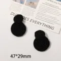 Black handmade beaded double circle earrings DIY accessories vintage chic jewelry 47x29mm - Round Style / Black