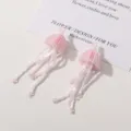Pendientes colgantes de cuentas de medusa rosa accesorios de borla hechos a mano moda joyería - Rosa