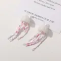 Handmade beaded jellyfish flower pendant earrings, sweet fairy style DIY jewelry accessory. - White