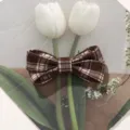 Brown plaid fabric bow hair clip vintage style korean hair accessory side clip DIY decor - Small Double-layer Bow / 1 Piece/Pack / Coffee