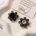 Handgenaehte Kristall Strass Blumen Flicken DIY handgemachte Kleidung Accessoires Schuhblume. - Schwarz