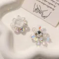 Kristall Strass Blumen Flicken Detail, glitzernde Perlen Applikation fur DIY Kleidung Haarschmuck. - Weiß