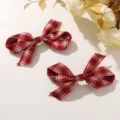 Pinzas para el pelo con lazo de tela a cuadros rojos bonitos accesorios vintage 2pcs - Lazo De Mariposa Lateral / 1 Pieza / Rojo