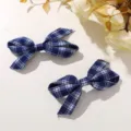 Pinza de pelo con lazo de tela a cuadros azules vintage coreano para mujeres elegantes. - Lazo De Mariposa Lateral / 1 Pieza / Azul