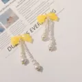 Chic yellow bow long pearl pendant DIY beaded hair clips and sweet earrings accessories - Glitter Yellow