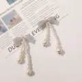 Long pearl bowknot pendant drop earrings DIY handmade beaded hair clip fashion jewelry accessory - Glitter Gray