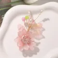 Handmade pink crystal flower hair accessory DIY floral brooch jewelry making material cute - Pink Shaped Flower