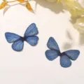 Patch papillon brodé au fil d'or bleu pour accessoires de cheveux DIY et déco vêtements. - Bleu