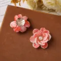 Gradient acrylic flower petals pearl DIY handmade brooch hair accessory detail shot - Orange