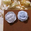 Blue fabric camellia and gingham rose flowers for DIY hair accessories and brooches. - Small Blue