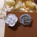 Korean style sweet plaid and solid camellia fabric flower DIY hair accessories charms. - Small Black (One)