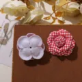 DIY flores de tela de camelia a cuadros rojo y blanco para accesorios de cabello. - Rojo Pequeño