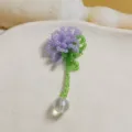 Handmade beaded flower pendant with clear crystal ball detail for DIY jewelry making. - Purple