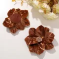 Detailed view of brown shiny fabric flower craft accessories, showing front and back design clearly. - Coffee
