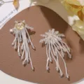 Pendientes de borla de cuentas blancas DIY cuentas de tubo de cristal estilo flor - Blanco Claro