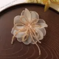 Vintage organza flor cristal cuenta borla horquilla broche accesorio de pelo elegante - Marrón