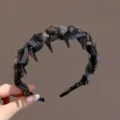 Black multi-tooth hair hoop with chic printed fabric cover, stylish daily anti-slip headband. - Black
