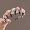 Elegant organza flower multi-tooth headband for women daily wear anti-slip hair hoop style - Pink
