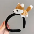 Cute plush husky dog hairband, soft black headband with 3D cartoon puppy for daily wash face. - Yellow