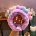Fascia per capelli in morbido peluche con cuori colorati, cerchietto elastico per trucco e cura. - Viola