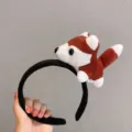 Cute plush husky puppy headband cartoon animal hair hoop sweet soft headwear for daily wear - Red
