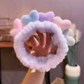Fluffy pastel heart headband for women soft plush face washing hair band cute daily spa hair hoop - Light Blue
