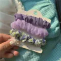 3-Piece Floral Scrunchies Set Sweet Hair Ties Cute Hair Accessories for Women Girls - 3 Pieces/Pack / Purple Floral